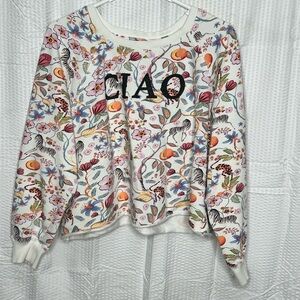 Maeve by Anthropologie floral animal letters ciao print round neck sweater M